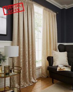 kellyuk Buckingham Natural Jacquard Damask Tape Top Pair Of Curtains - 65'' x 90'' (165cm x 229cm)