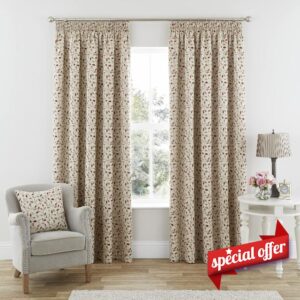 always4u Floral Jacquard Lined Pencil Pleat Curtains for Living Room/Bedroom/Kitchen Room Darkening Red Leaf Window Decoration Drapes 1 Pair 90x72 Inches