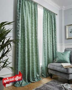 kellyuk Buckingham Alpine Green Jacquard Damask Tape Top Pair Of Curtains - 65'' x 90'' (165cm x 229cm)