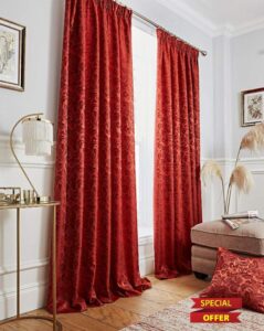kellyuk Buckingham Terracotta Jacquard Damask Tape Top Pair Of Curtains - 65'' x 90'' (165cm x 229cm)