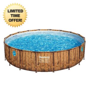 Bestway Power Steel Swim Vista Series Pool Set | Natural Wood Grain Effect | 18' x 48"/5.49m x 1.22m