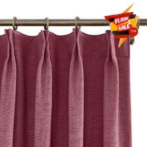 ChadMade Extra Wide Curtain Panels 150" W x 96" L Polyester Linen Drapes with Blackout Thermal Lining Pinch Pleat Curtain Panels Solid Luxury Drapable Livingroom (1 Panel) Burgundy Red
