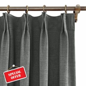 ChadMade Extra Wide Curtain Panels 150" W x 96" L Polyester Linen Drapes with Blackout Thermal Lining Pinch Pleat Curtain Panels Solid Luxury Drapable Livingroom (1 Panel) Carbon Grey