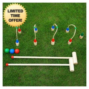 TIM-LI Double Player Deluxe Croquet Set/Game Kit with Wooden Mallets