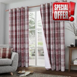 always4u Red Check Curtains Eyelet Fully Lined Kont Textured Red Tartan Curtains for Living Room Bedroom 1 Pair 90 * 90 Red
