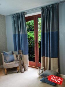 McAlister Textiles Patchwork Velvet Curtains 2 Panels | Blue
