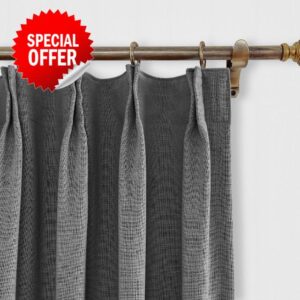 ChadMade 66W x 54L Inch Carbon Grey Faux Linen Curtain Drapes with Blackout Lining