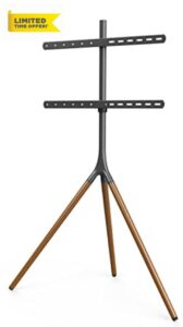 Ultimate Mounts Studio Easel Tripod TV Stand for 40-65 inch TVs upto VESA 600x400 Max weight 30kg Dark Wood and Black with Height Adjustable and Rotatio