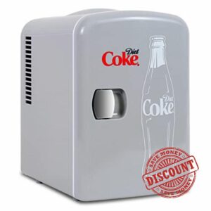 Koolatron Diet Coke Mini Fridge for Bedrooms| 4L 6 Can 12V Compact Refrigerator for Snacks Lunch Drinks| Portable Personal Cooler/Warmer for Desktop Home Office Car Kids Travel Camping