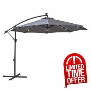 Neo 3M Garden Banana Outdoor Waterproof Freestanding Parasol LED Lights Hanging Cantilever Umbrella Sun Shade with Crank Handle Cross Base