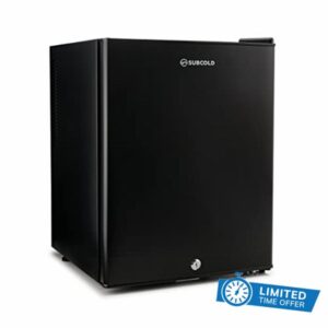 Subcold Aire40 LED Mini Fridge | 40L Table Top Fridge | Quiet & Frost Free for Bedrooms & Hotels | Lockable with Solid door & interior LED light (Black)            [Energy Class F]