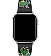 Lacoste Unisex Apple Watch Strap in Black leather with embossed stripes
