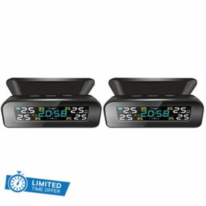 VICASKY Tire Sensors 2sets ° General Precision Rv Wireless Solar Tool Truck for Display Monitoring High Detection Lcd Tire in Detector Sensor Built Black Real Time System Equipment Car Monito