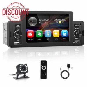 CAMECHO Single Din Car Stereo Bluetooth 5 Inch Touch Screen Hands-Free Call FM Radio Receiver Car MP5 Player Mirror Link with Backup Camera Remote Control Microphone