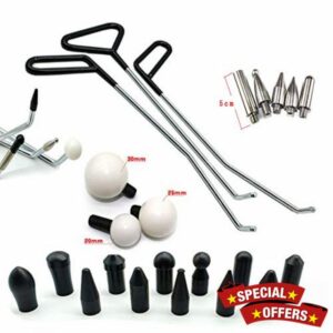 Houshan Paintless Dent Repair Tools 6 Pieces of Dent Removal Rods with Awl Head Paintless Dent Removal Kit Car Auto Body Dent Removal of Hail Dents and Door Ding (3pcs red Rod 20 pcs Pen)