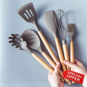 Spatulas Silicone Kitchen Utensils Gadgets Wood Handle Cooking Tools Kitchenware Set Spatula Shovel Spoon Home