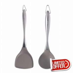 WSXCV chuju Kitchen Utensils Silicone Shovel Spatula Soup Spoon Nonstick Cooking Gadgets Stainless Steel Handle Cooking Tools spatula set (Color : A)