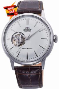 Orient 'Bambino Open Heart' Japanese Automatic Stainless Steel and Leather Dress Watch