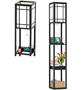 TANGZON Floor Lamp with Shelves, 2/3 Layers Wooden Shelf Tall Standing Light with E27 Holders & F...