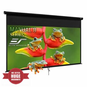 Elite Screens Manual B 110-INCH Manual Pull Down Projector Screen Diagonal 16:9 Diag 4K 8K 3D Ultra HDR HD Ready Home Theater Movie Theatre White Projection Screen with Slow Retract Mechanism M110H