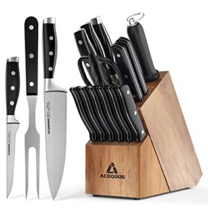 Kitchen Knife Sets 17 Pieces with Sharpener and Carving Fork