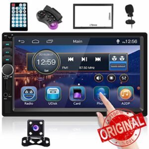 Hikity 7 Inch Touch Screen Car Stereo Double Din Car Radio Bluetooth Hands Free Supports Mirror Link for Android/iOS USB AUX TF Reverse Camera Remote Control Mic