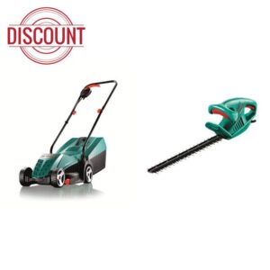 Bosch Rotak 32R Electric Rotary Lawnmower with 32cm Cutting Width & Bosch 0600847A70 AHS 45-16 Electric Hedge Cutter