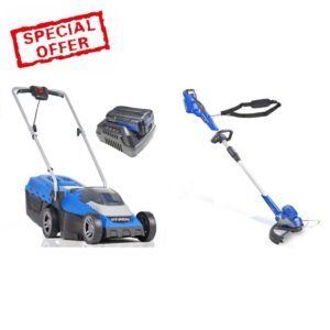 Hyundai 13"/33cm 40V Lithium-Ion Cordless Battery Powered Roller Lawn Mower With Battery and Charger & 40v Lithium-ion Cordless Grass Trimmer With Battery and Charge