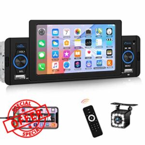CAMECHO Single Din Car Stereo with Bluetooth Hands-Free 5 Inch Touch Screen Car Radio with Reverse Camera Remote Control Mic FM Radio MP5/MP4/MP3 Player Support Mirror Link Dual USB TF Card AUX Inpu