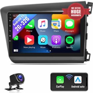 CAMECHO 2G+32G for Honda Civic 2012 2013 2014 2015 Android Car Stereo Wireless Apple CarPlay Android Auto Sat Nav 9 Inch Touchscreen Bluetooth Car Radio GPS Navigation FM/RDS WiFi HiFi+ Backup Camera