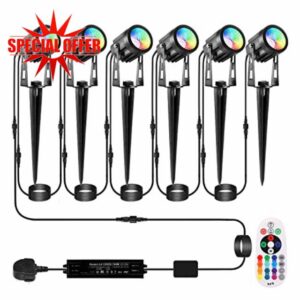 ECOWHO Garden Spot Lights Mains Color Changing Outdoor Spotlight Waterproof 20m Extendable Cable Christmas Landscape Lights Plug-in Outside 12v Timer Memory Remote(Wall/Spike Mounted