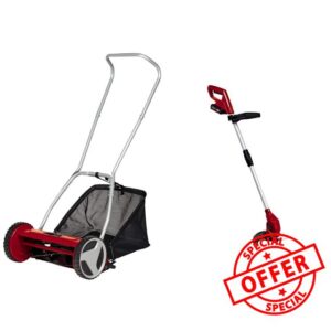 Einhell GC-HM 400 Hand Push Lawnmower & Power X-Change 18V Cordless Strimmer With Battery and Charger - Lightweight Cordless Grass Trimmer And Edger