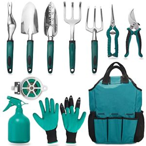 11 Piece Aluminum Alloy Steel Hand Tool Starter Kit with Garden Bag
