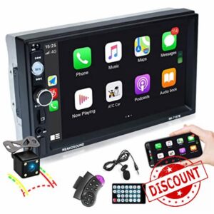 NHOPEEW Car Stereo Radio Multimedia Player In-Dash Carplay 7'' Double Din Touch Screen with External MIC BT Fm Radio and Reversing Backup Camera