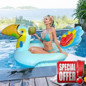 LAZY COAST Inflatable Toucan Giant Ride-on Pool Float Summer Beach Swimming Pool Floatie Lounge Floating Raft Party Decorations Toys for Adults 80”，Blue