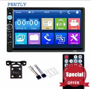 PENTLY Car Stereo Radio FM AUX MP5 7" Inch HD car Touch Screen Double DIN Car stereo Head unit Bluetooth MP5 Player support Mirror Link/TF/USB Hands Free Multimedia with Backup reversing Camera