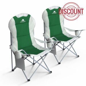 VOYAGER Set Of 2 Premium Padded Camping Chairs Lightweight & Foldable with Cup Holder & Side Pockets Ideal Water Resistant Outdoor Seats for Garden