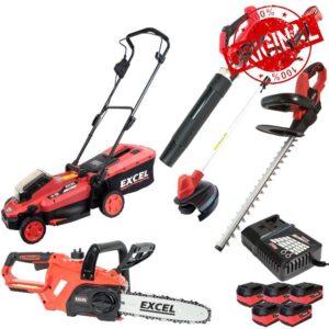 Excel 18V 5 Piece Garden Power Tools with 5 x 5.0Ah Battery & Charger EXL15009 - Combo kit - Power Tool kit - Gardening Tool kit - Tool Se