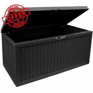 idooka Large Garden Storage Box with Lid 336L - Water Resistant Plastic Lockable Storage Box w/Wheels - Garden Furniture Cushions/Wellies/Logs/Coal/Garden Tool Storage - Grey Deck Box/Garage Storage