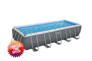 Bestway Power Steel Above Ground Pool - Oval Swimming Pool Set - With Realistic Wooden Panel Printing