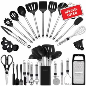 Kitchen Utensil Set-Silicone Cooking Utensils-33 Kitchen Gadgets & Spoons for Nonstick Cookware-Silicone and Stainless Steel Spatula Set-Best Kitchen Tools