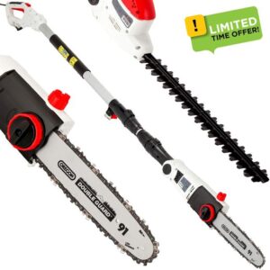 NETTA 2 in 1 Pole Long Reach Hedge Timmer and Chainsaw 710W with Extendable 2.7m