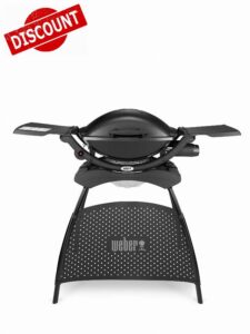 Weber Q2000 Gas Grill Barbeque with Stand & Foldable Side Tables | BBQ Grill & Char Griller | Cast Aluminium Lid Cover & Body | Portable Premium Classic Free-Standing Gas BBQ - Black (53010374)