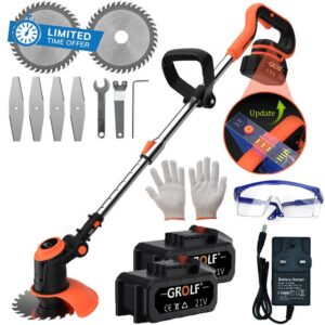 GROLF Cordless Strimmer with Heavy Duty Metal Blade Battery and Charger