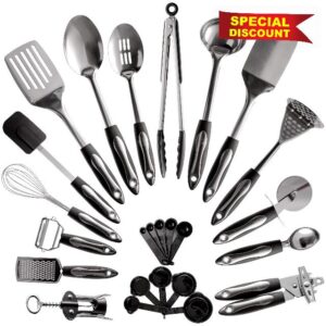 25-Piece Stainless Steel Kitchen Utensil Set | Non-Stick Cooking Gadgets and Tools Kit | Durable Dishwasher-Safe Cookware Set | Kitchenware Gift Idea