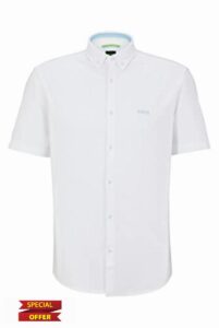 BOSS Mens BIADIA R Regular-fit Short-Sleeved Shirt in Two-Tone Cotto