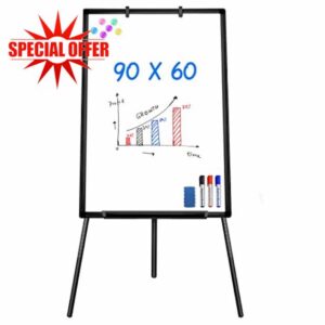 Easel Whiteboard - Magnetic Portable Dry Erase Easel Board 90 x 60 CM Tripod Whiteboard Height Adjustable Flipchart Easel Stand White Board for Office or Teaching at Home & Classroom (Black)