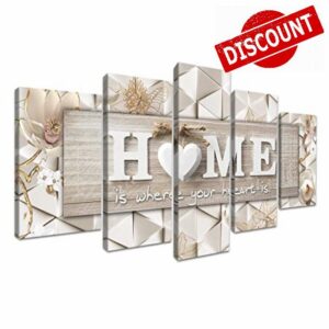 5 Panels Wooden Framed Canvas Wall Art 3D Giclee Home Love Sweet Heart Flower Painting On Canvas Poster Home Office Decor Living Room Bedroom Decorations Ready To Hang Oversize 200x100cm(80x40inch)