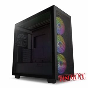 NZXT H7 Flow RGB CM-H71FB-R1 - Compact ATX Mid-Tower PC Gaming Case &ndash; High Airflow Perforated Front Panel &ndash; Tempered Glass Side Panel &ndash; 3 x F140 RGB Core Fans Included &ndash; 360mm Radiator Support &ndash; Black
