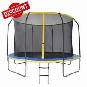 Panana 8ft / 10ft / 12ft / 14ft Outdoor Trampoline with Safety Enclosure Netting and Ladder for Kids Adults Space Hopper Exercise Fitness Indoor Gym Garden Park